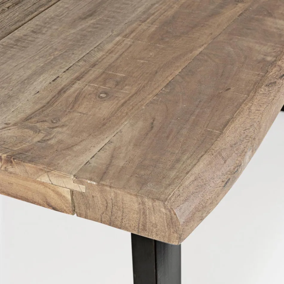 Tafel van acaciahout met gerecycled inzetstuk en Homemotion-staal - Zalma Viadurini