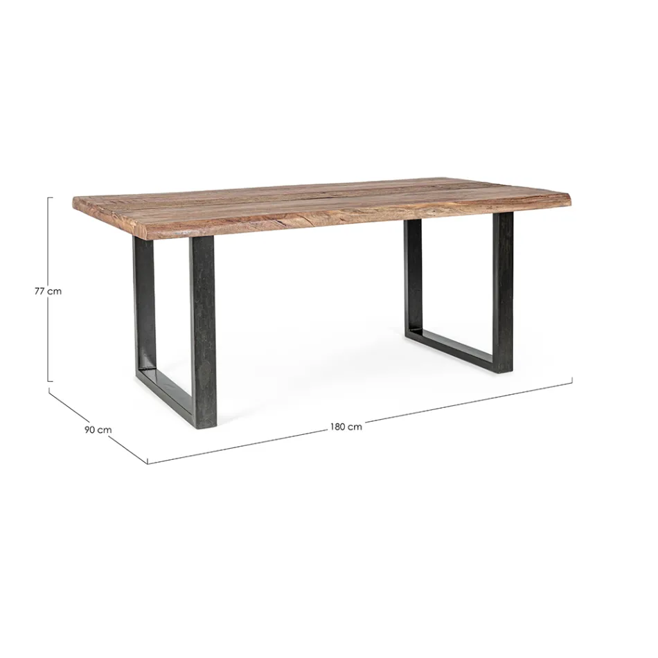 Tafel van acaciahout met gerecycled inzetstuk en Homemotion-staal - Zalma Viadurini