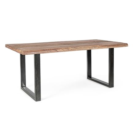 Tafel van acaciahout met gerecycled inzetstuk en Homemotion-staal - Zalma Viadurini