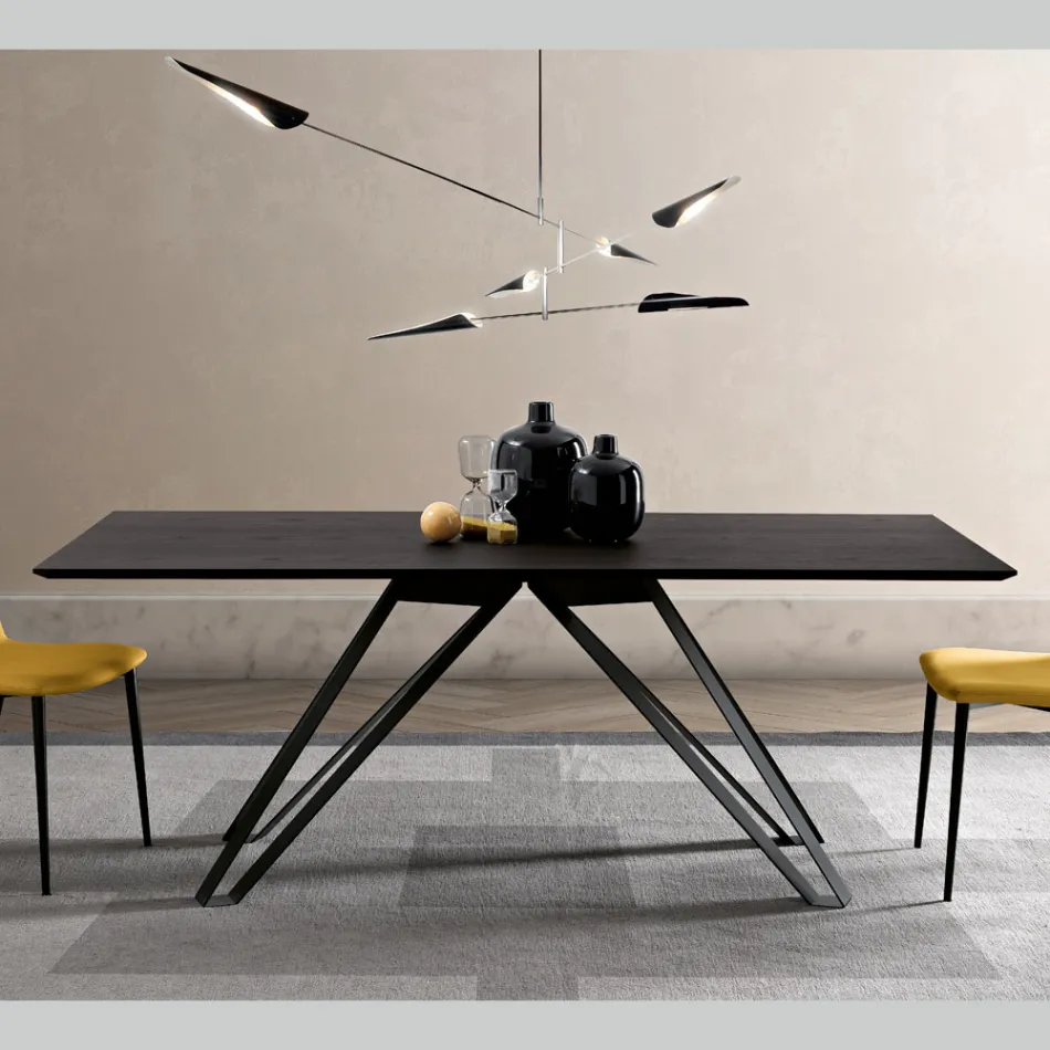 Tafel in houtskoolasfineer en metaal Made in Italy - Meluso Viadurini
