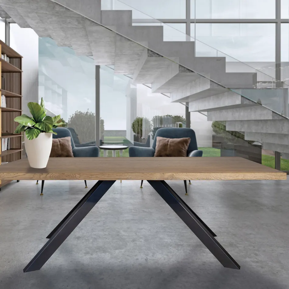 Tafel in Masellato Oak Plated en Metal Made in Italy - Seoul Viadurini