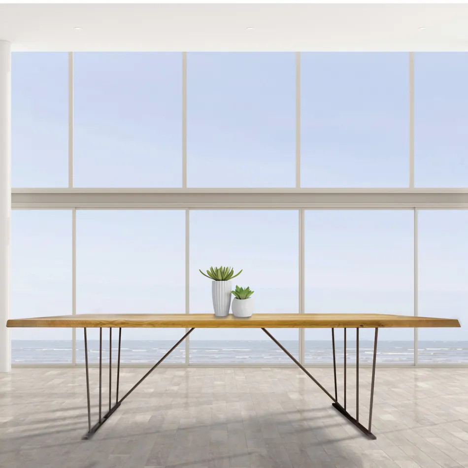 Massief eiken tafel en metalen poten Made in Italy - Consuelo Viadurini