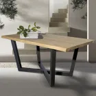 Geknoopte eikenhouten tafel met ijzergrijs metalen onderstel Made in Italy - Gonna Viadurini