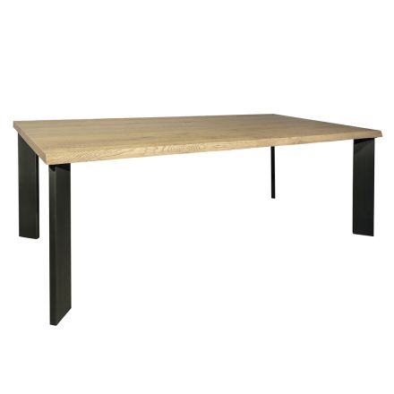 Tafel in geknoopt Masellato eikenhout en metalen poten Made in Italy - Vicente Viadurini