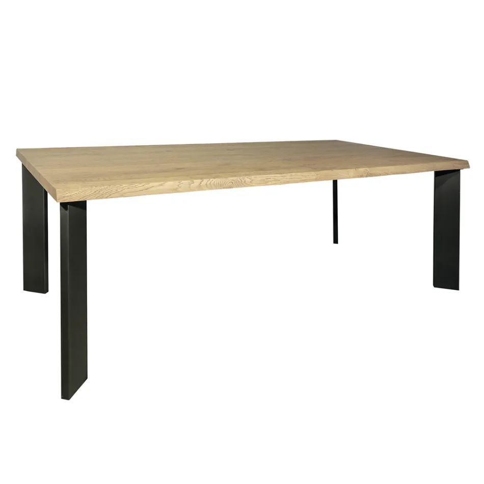 Tafel in geknoopt Masellato eikenhout en metalen poten Made in Italy - Vicente Viadurini