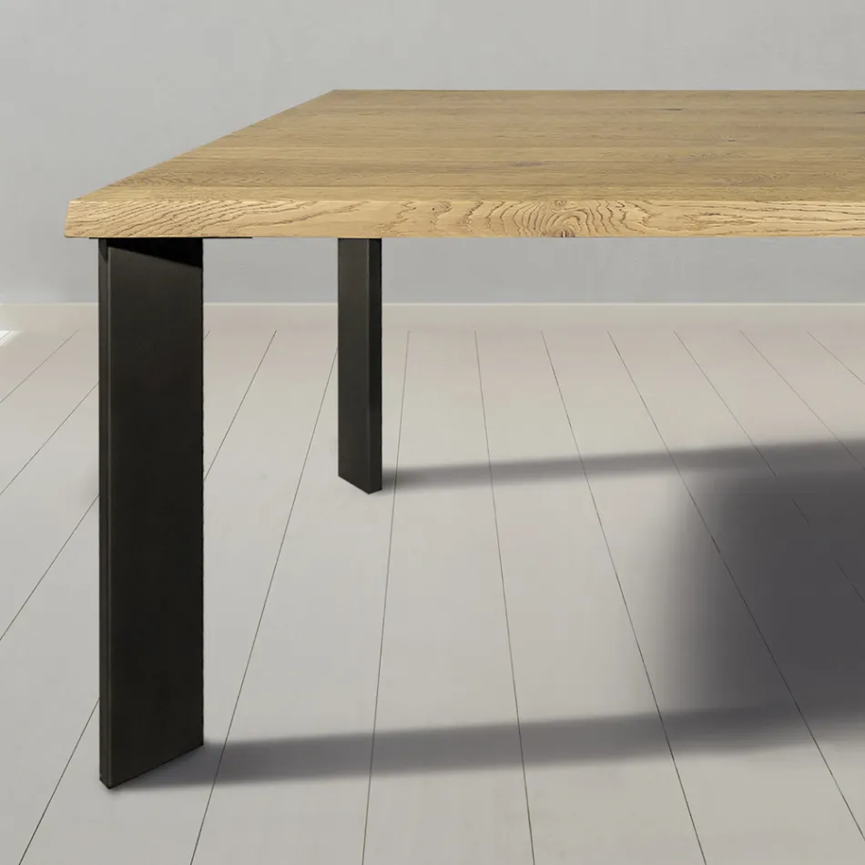 Tafel in geknoopt Masellato eikenhout en metalen poten Made in Italy - Vicente Viadurini