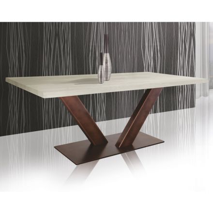Tafel in geplateerd eikenhout met vierkante bladrand en metaal Made in Italy - Riad Viadurini