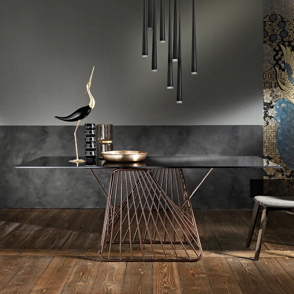 Moderne designtafel van gehard glas gemaakt in Italië, Mitia Viadurini