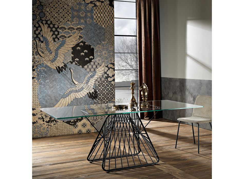 Moderne designtafel van gehard glas gemaakt in Italië, Mitia Viadurini