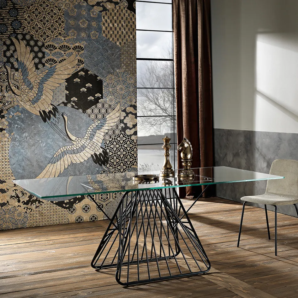 Moderne designtafel van gehard glas gemaakt in Italië, Mitia Viadurini