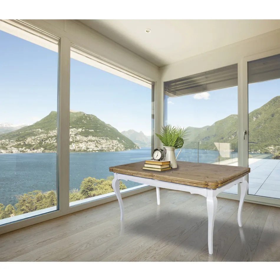 Uitschuifbare binnentafel van dennenhout met gevormde hoeken Made in Italy - Faramir Viadurini