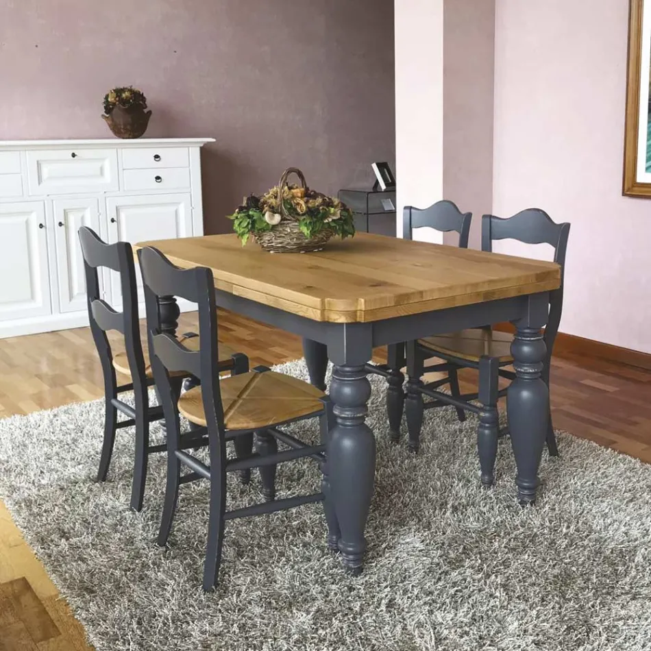 Uitschuifbare woontafel in eikenhout met gevormde hoeken Made in Italy - Rafael Viadurini