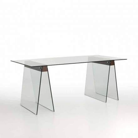 Moderne designtafel met glazen blad en glazen voet - Lausanne Viadurini