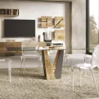 Levende kristallen tafel met houten en metalen onderstel Made in Italy - Dementor Viadurini