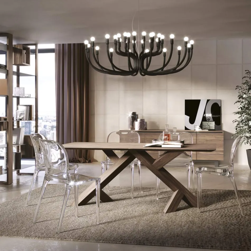 Woonkamertafel in echt massief geknoopt walnoothout Made in Italy - Boromir Viadurini