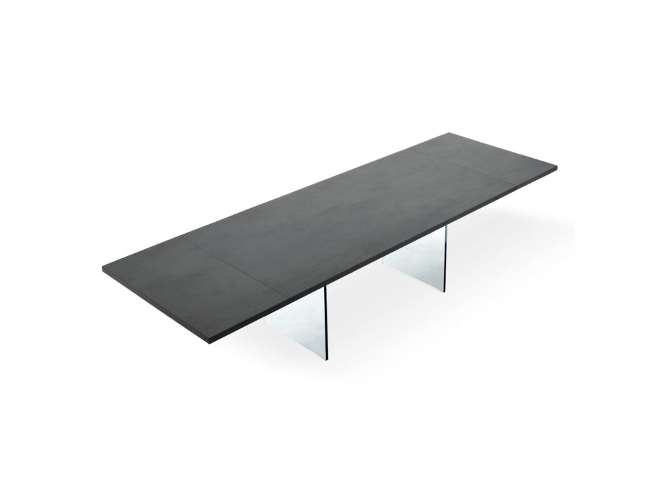 Uitschuifbare moderne tafel tot 300 cm in gelaagd en glas Made in Italy - Strappo Viadurini