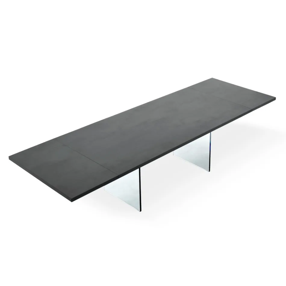 Moderne uitschuifbare tafel tot 300 cm in laminaat en glas Made in Italy - Tear Viadurini