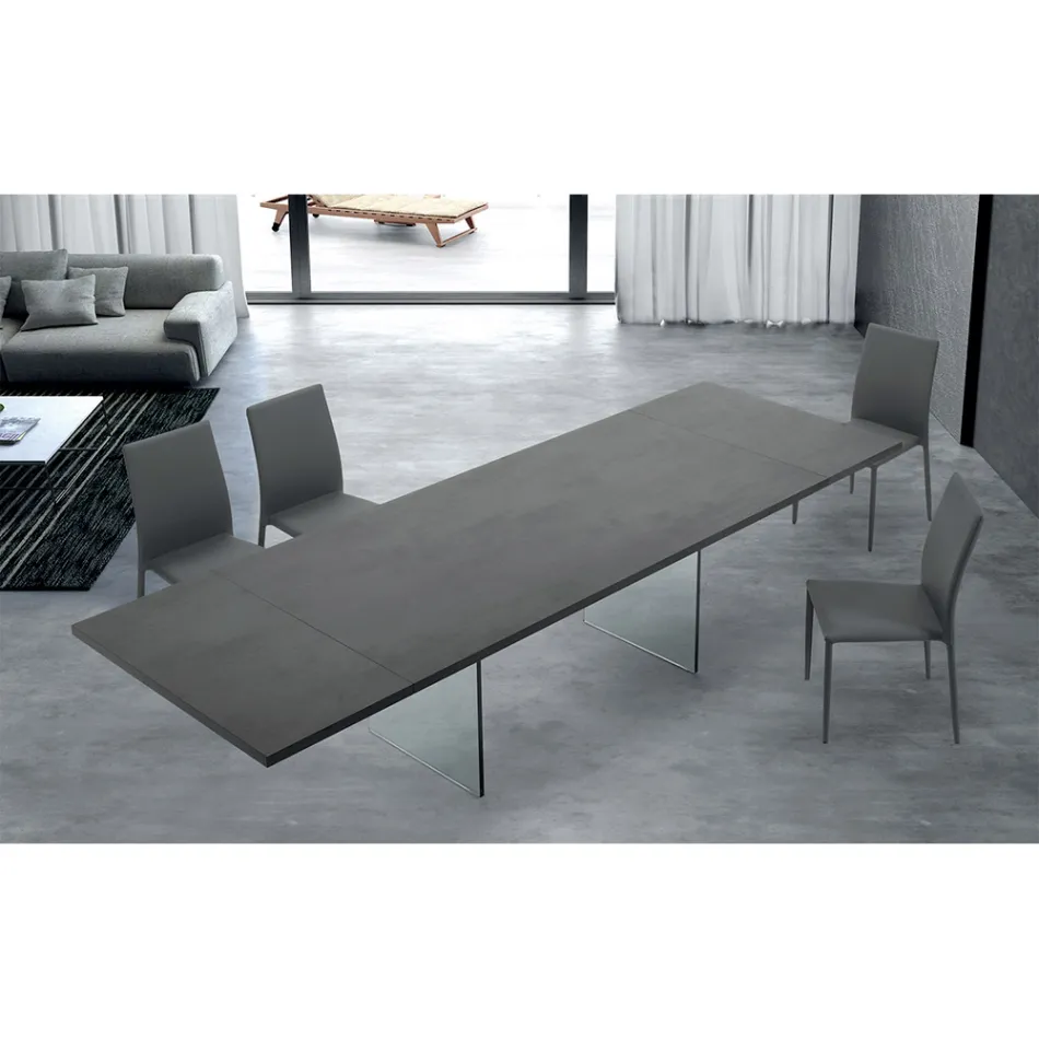 Moderne uitschuifbare tafel tot 300 cm in laminaat en glas Made in Italy - Tear Viadurini