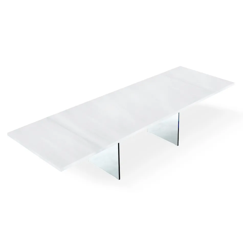 Moderne uitschuifbare tafel tot 300 cm in laminaat en glas Made in Italy - Tear Viadurini