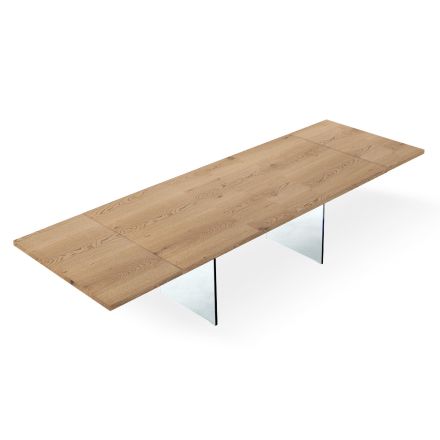 Moderne uitschuifbare tafel tot 300 cm in laminaat en glas Made in Italy - Tear Viadurini