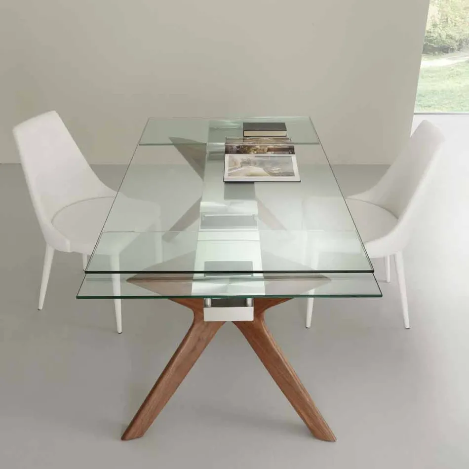 Moderne tafel Extendable roestvrij staal en gehard glas Kentucky Viadurini