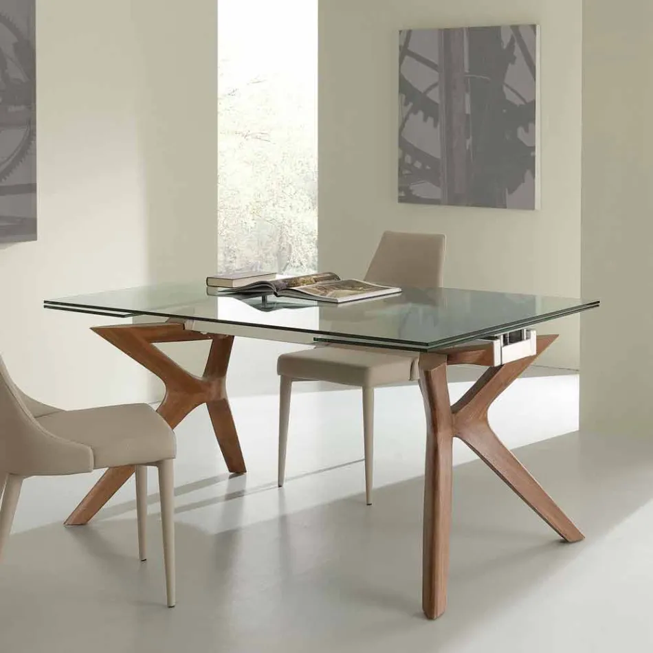 Moderne tafel Extendable roestvrij staal en gehard glas Kentucky Viadurini