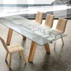 moderne eettafel in glas en natuurlijk hout Florida Viadurini