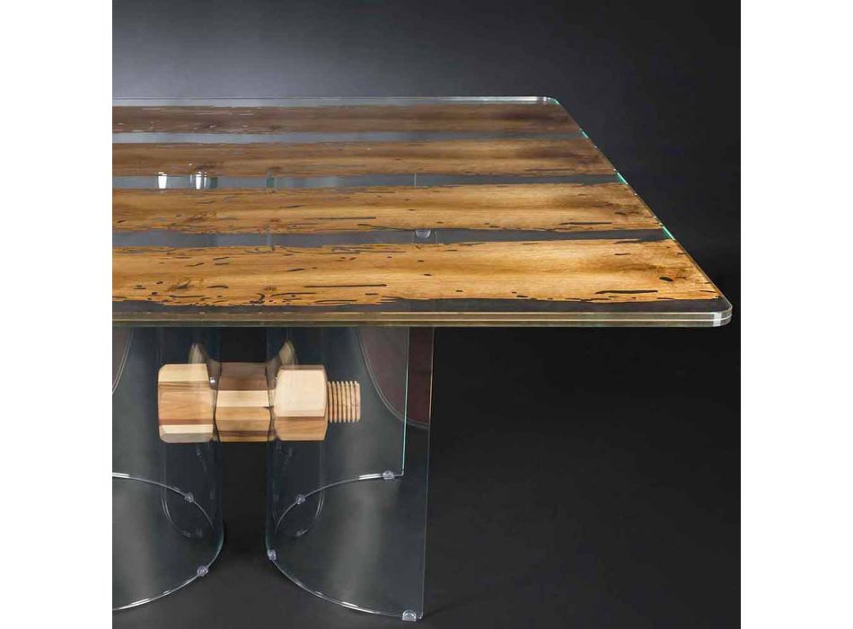 Modern in Venetiaans glas en houten tafel Briccola Viadurini