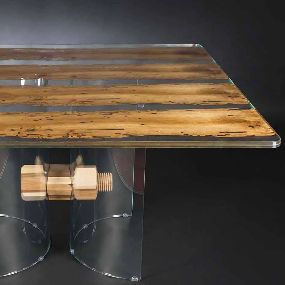 Modern in Venetiaans glas en houten tafel Briccola Viadurini