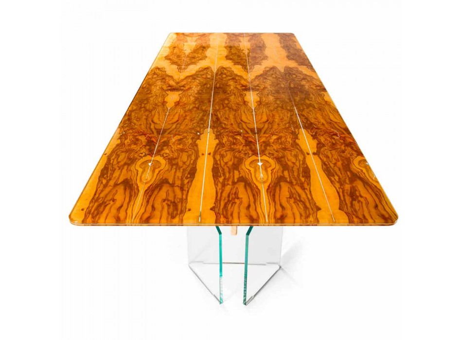 Moderne olijf houten lijst, rechthoekige glazen Portofino Viadurini