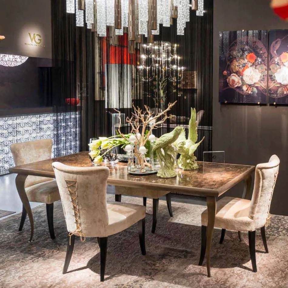 Tabel neo-klassiek met massief houten structuur en een marmeren blad Adam Viadurini