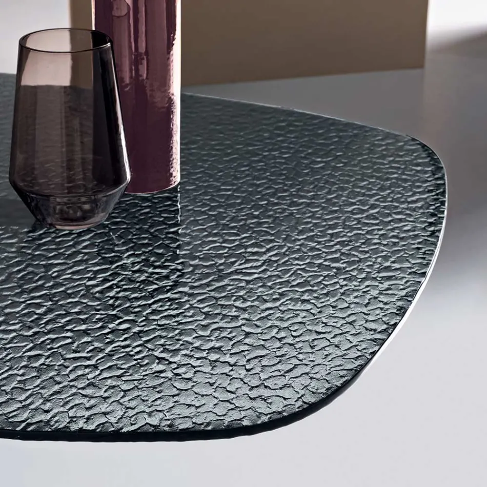 Ovale tafel van 180x100 cm in gerookt gehamerd glas en metaal - Domus Viadurini