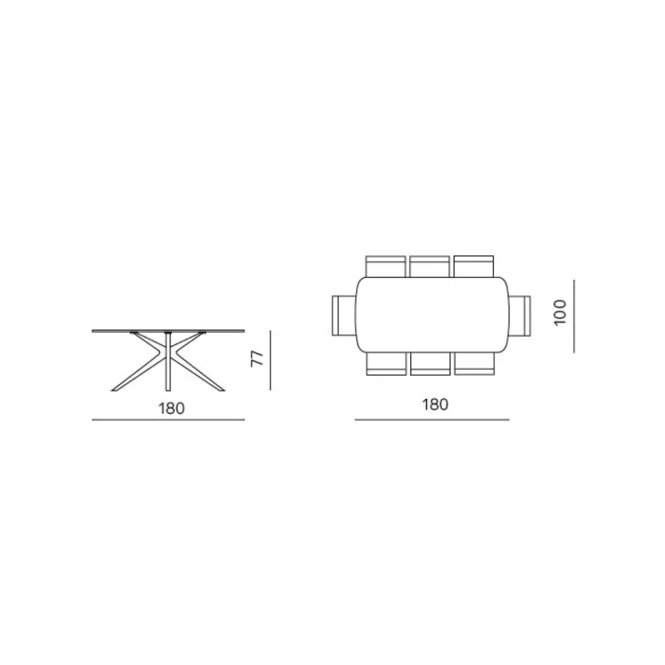 Ovale tafel van 180x100 cm in gerookt gehamerd glas en metaal - Domus Viadurini