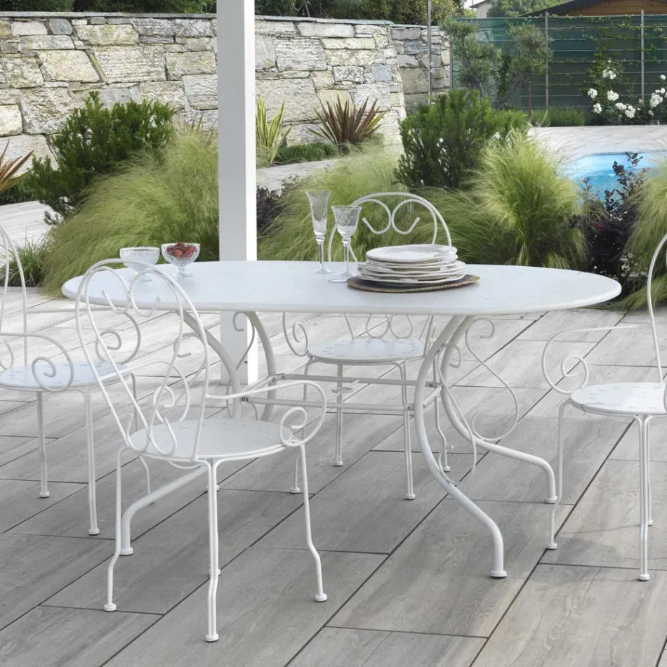 Ovale volledig metalen tuintafel - Archief Viadurini