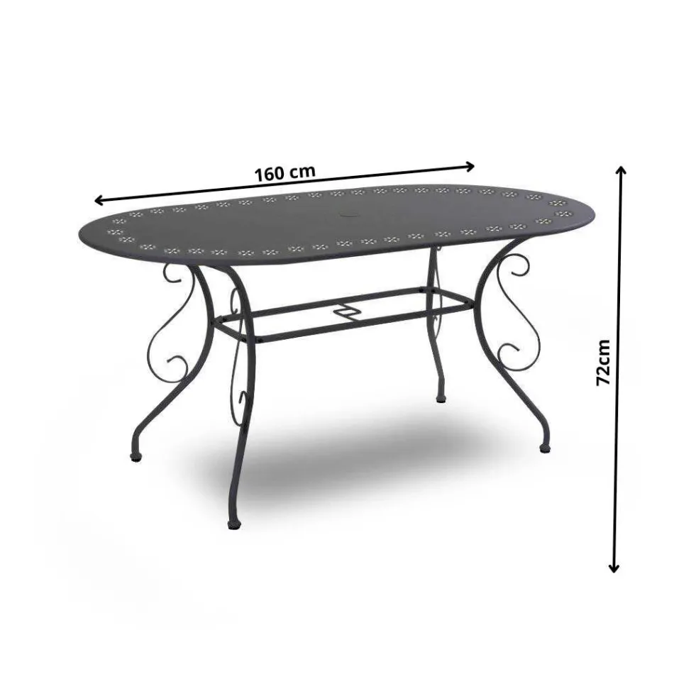Ovale volledig metalen tuintafel - Archief Viadurini