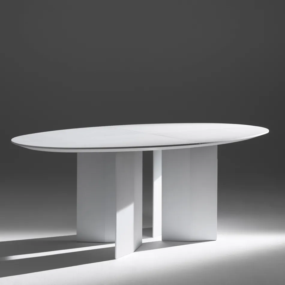 Ovale eettafel van essenhoutfineer - Capricorn Viadurini