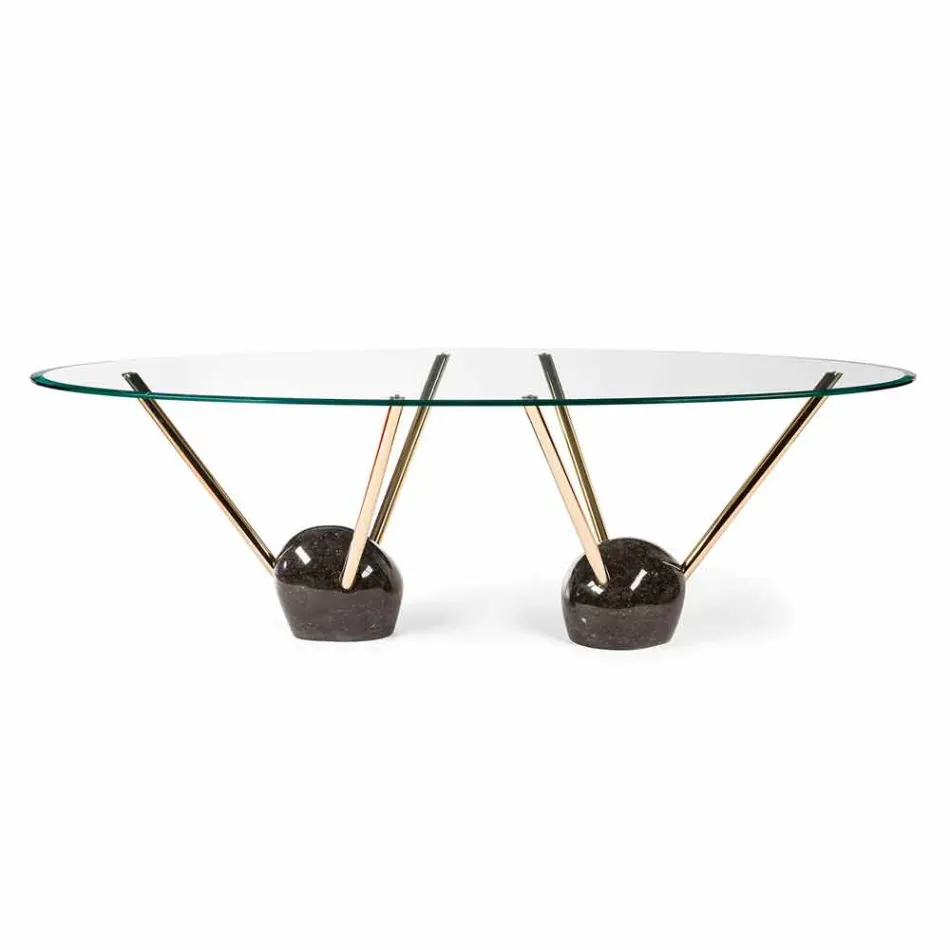 Oval Design tafel met glazen top 100% Made in Italy Zoe Viadurini