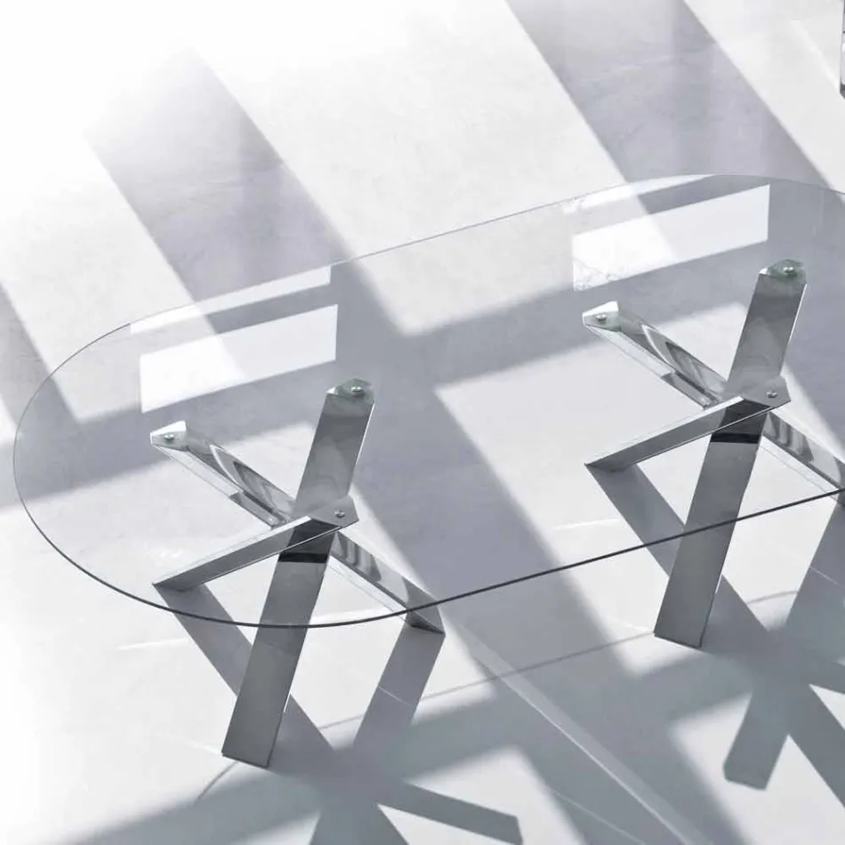 Ovale designtafel in kristal 220x120cm gemaakt in Italy Tree Viadurini