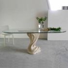 ovale stenen tafel met glazen top modern design Agave Viadurini