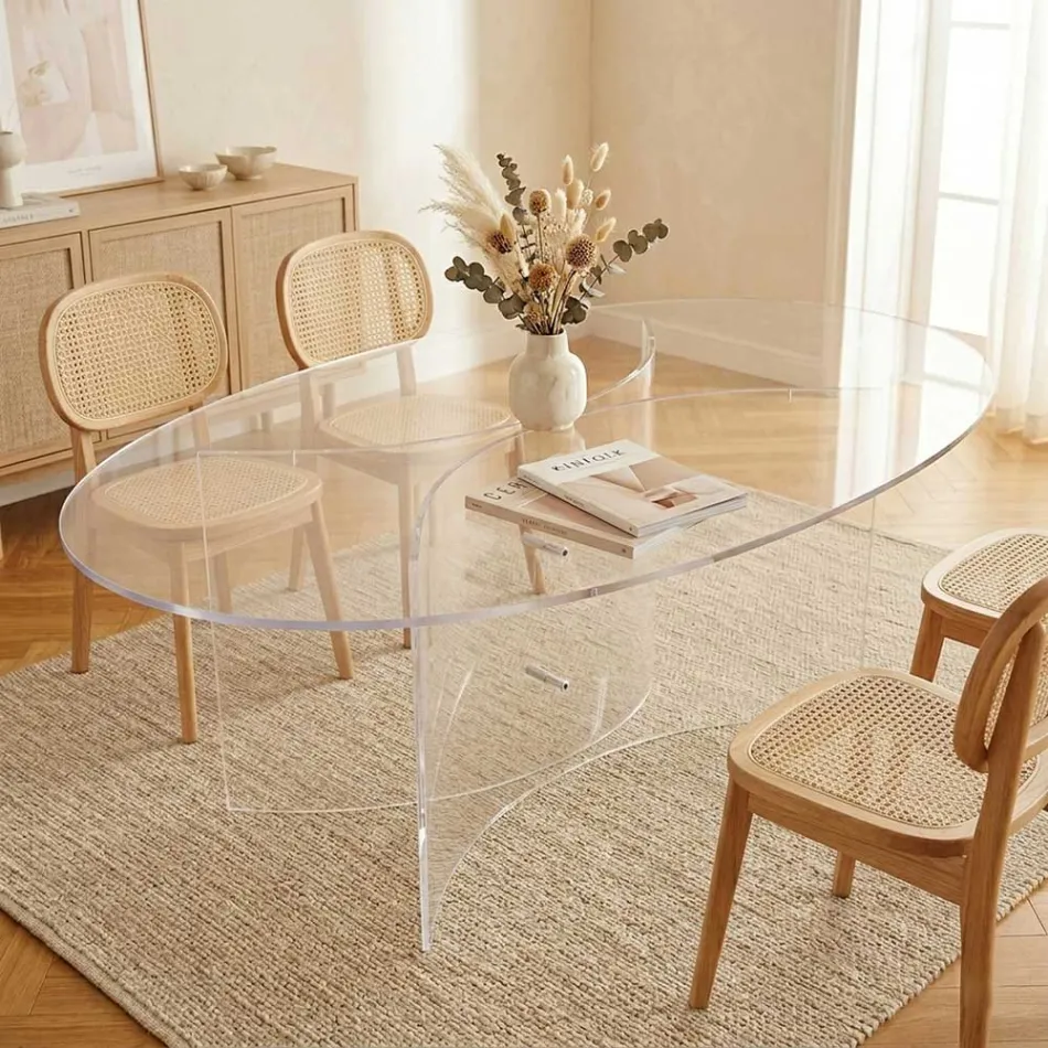 Ovale tafel van transparant plexiglas, gemaakt in Italië - Gabriela Viadurini