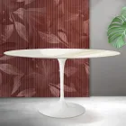 Ovale Tulip Saarinen tafel H 74 cm in Florim Calacatta Gold mat keramiek - Scharlakenrood Viadurini