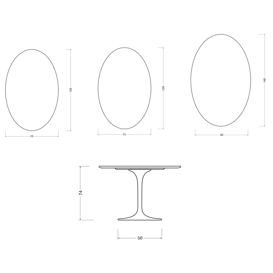 Ovale Tulip Saarinen tafel H 74 cm in mat Florim Statuario keramiek - Scharlakenrood Viadurini