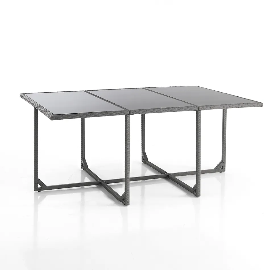 Binnen- en buitentafel met 6 stoelen met verstelbare rugleuning en 4 poefs - Venir Viadurini