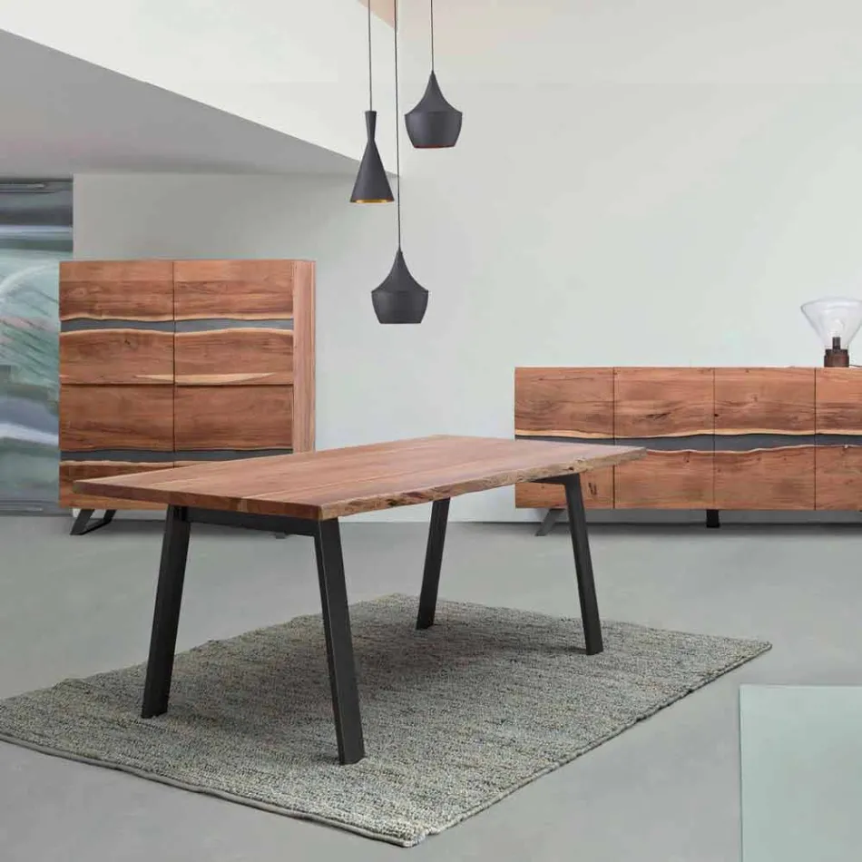 Design eettafel in hout en staal Homemotion - Cannes Viadurini