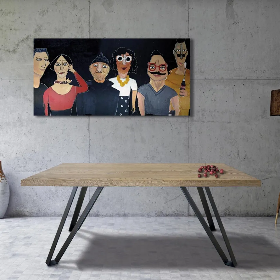 Vergulde tafel in geknoopt Masellato eiken en metaal Made in Italy - Luanda Viadurini