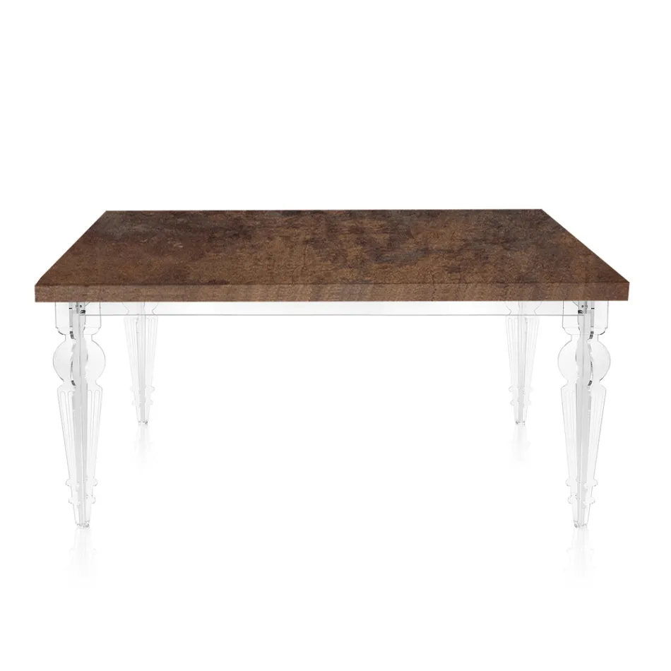 Uitschuifbare eettafel tot 255 cm in plexiglas en hout Made in Italy - Francoise Viadurini