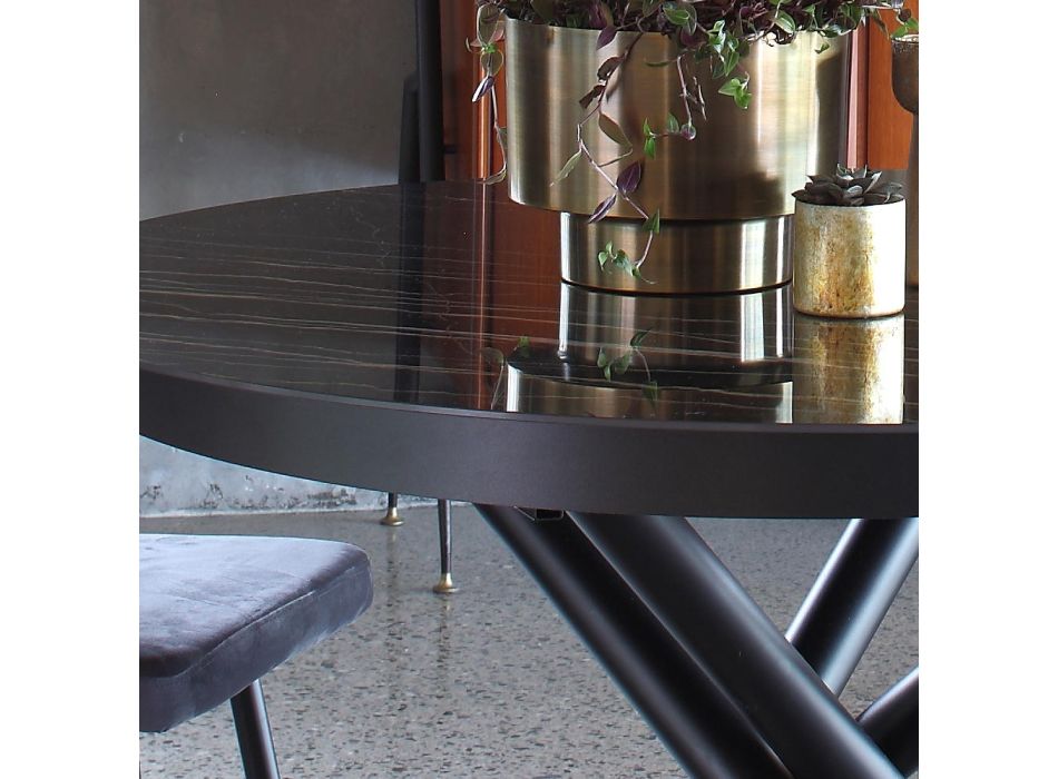 Uitschuifbare ronde eettafel tot 165 cm in staal en keramiek - June Viadurini
