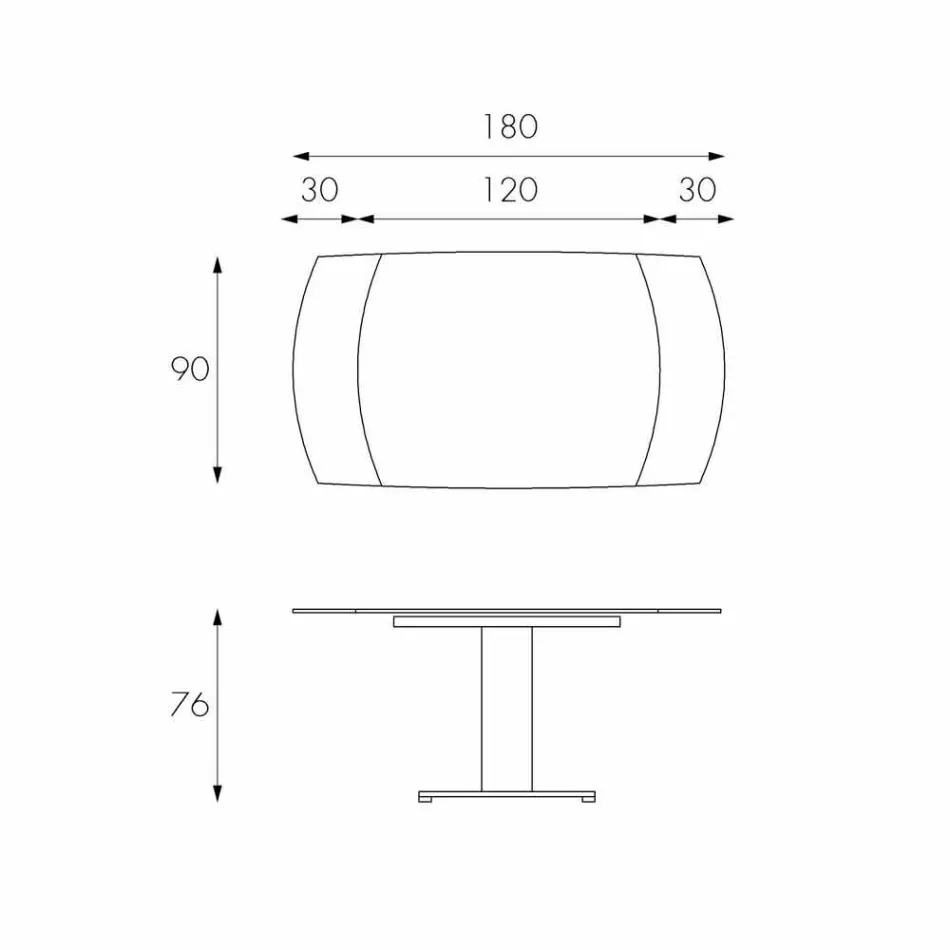 Uitschuifbare eettafel van glas en kunstleer, L120 / 180xP90cm, Lelia Viadurini