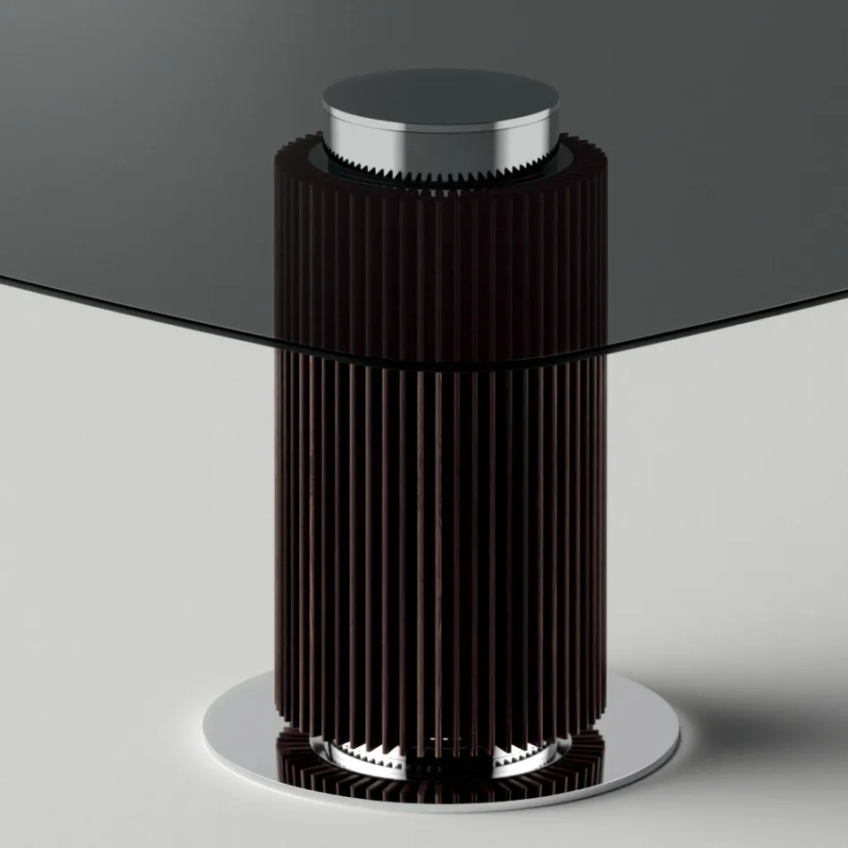 Eettafel met vierkant glazen blad en houten onderstel Made in Italy - Kuadro Viadurini