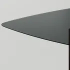 Eettafel met vierkant glazen blad en houten onderstel Made in Italy - Kuadro Viadurini